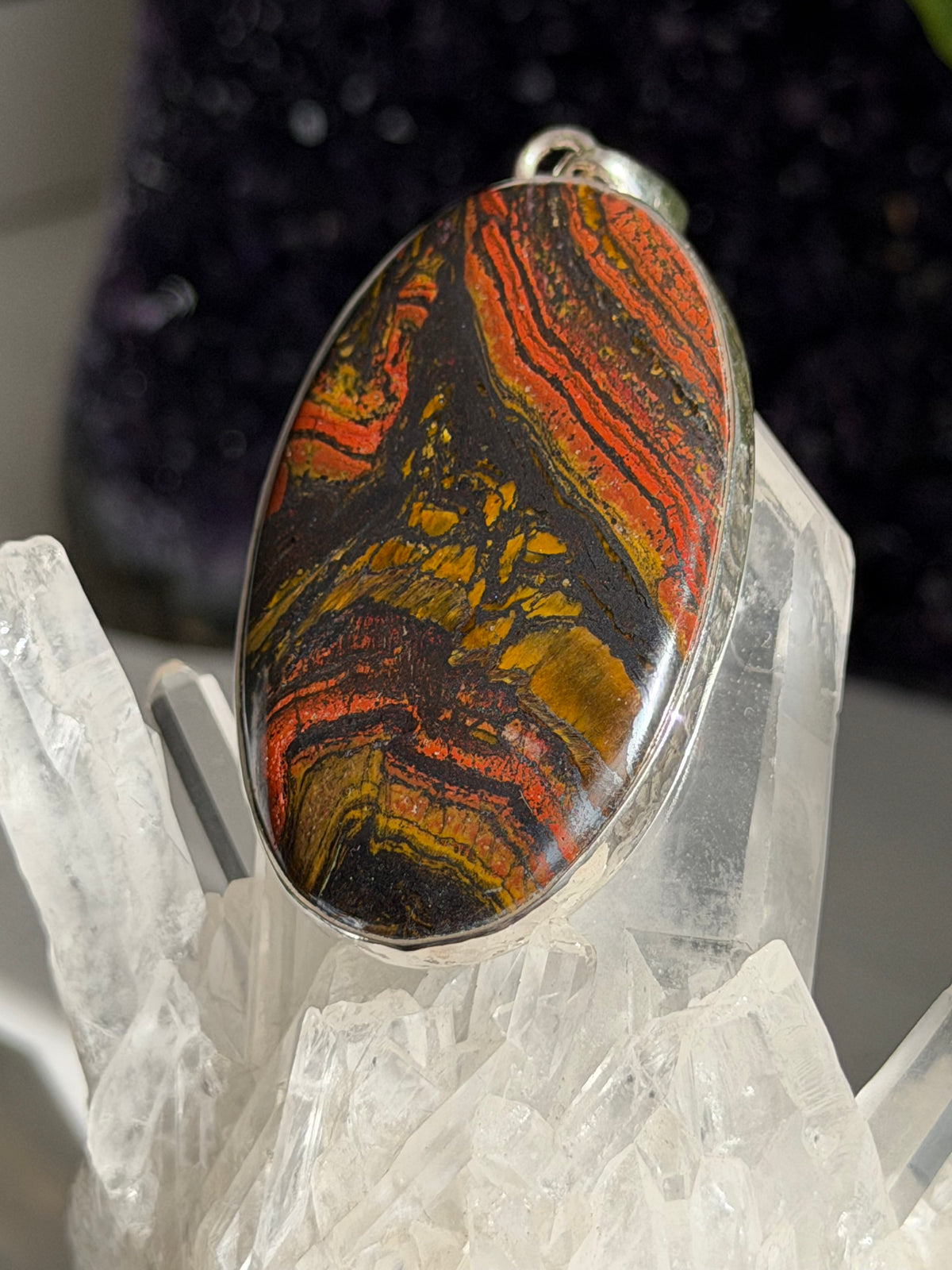 Tiger Iron Oval Sterling Silver Pendant KPGJ4063