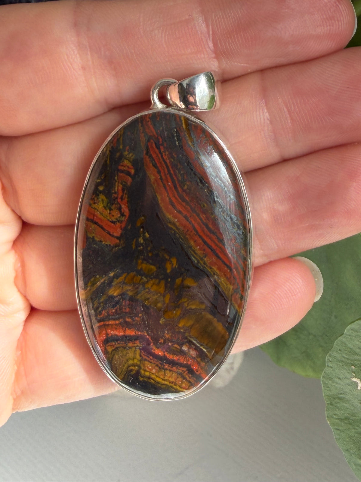Tiger Iron Oval Sterling Silver Pendant KPGJ4063