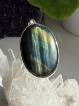 Blue Tiger's Eye Oval Sterling Silver Pendant KPGJ4202