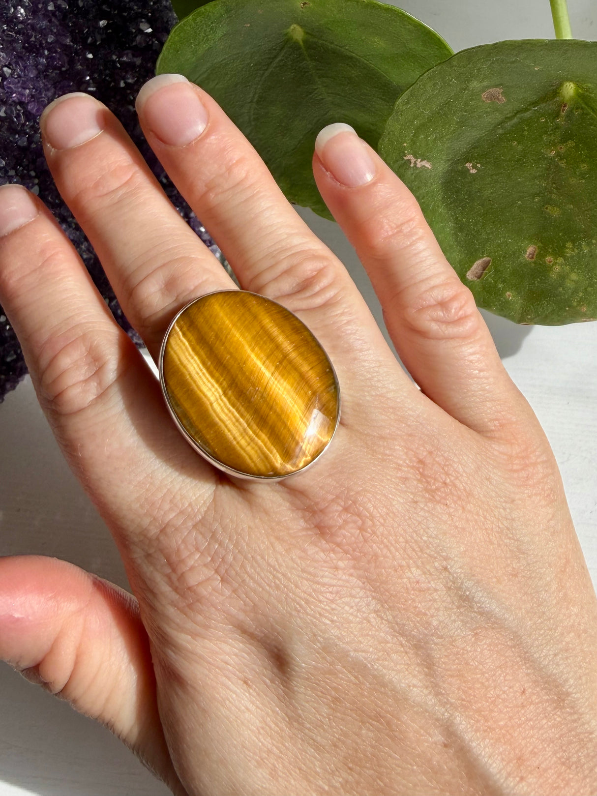 Golden Tiger's Eye Sterling Silver Statement Ring Size 11 KRGJ1291