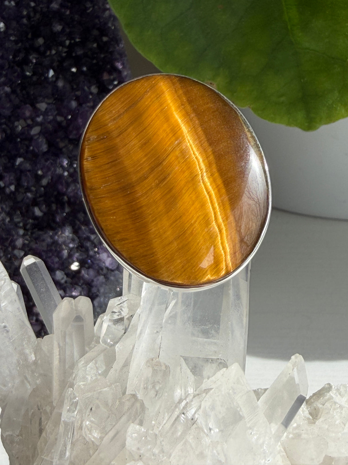 Golden Tiger's Eye Sterling Silver Statement Ring Size 11 KRGJ1291