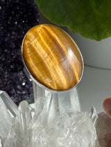 Golden Tiger's Eye Sterling Silver Statement Ring Size 11 KRGJ1291