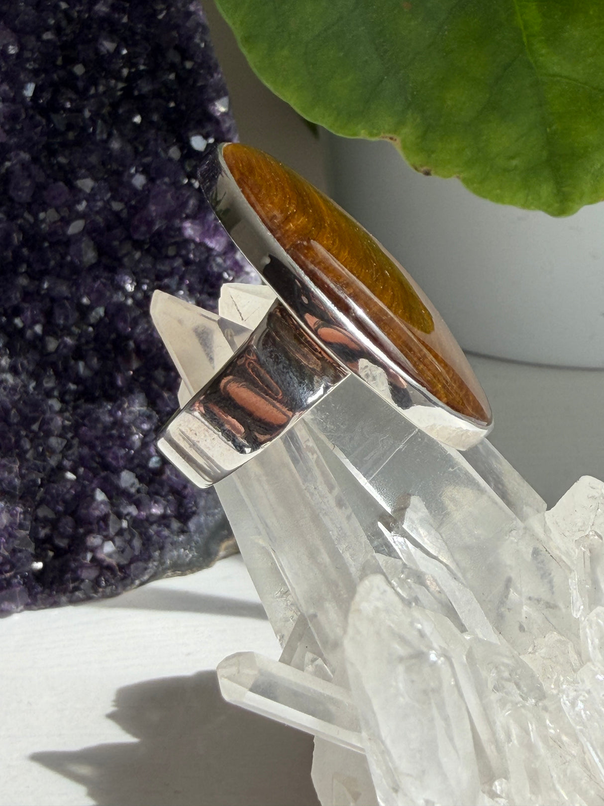 Golden Tiger's Eye Sterling Silver Statement Ring Size 11 KRGJ1291