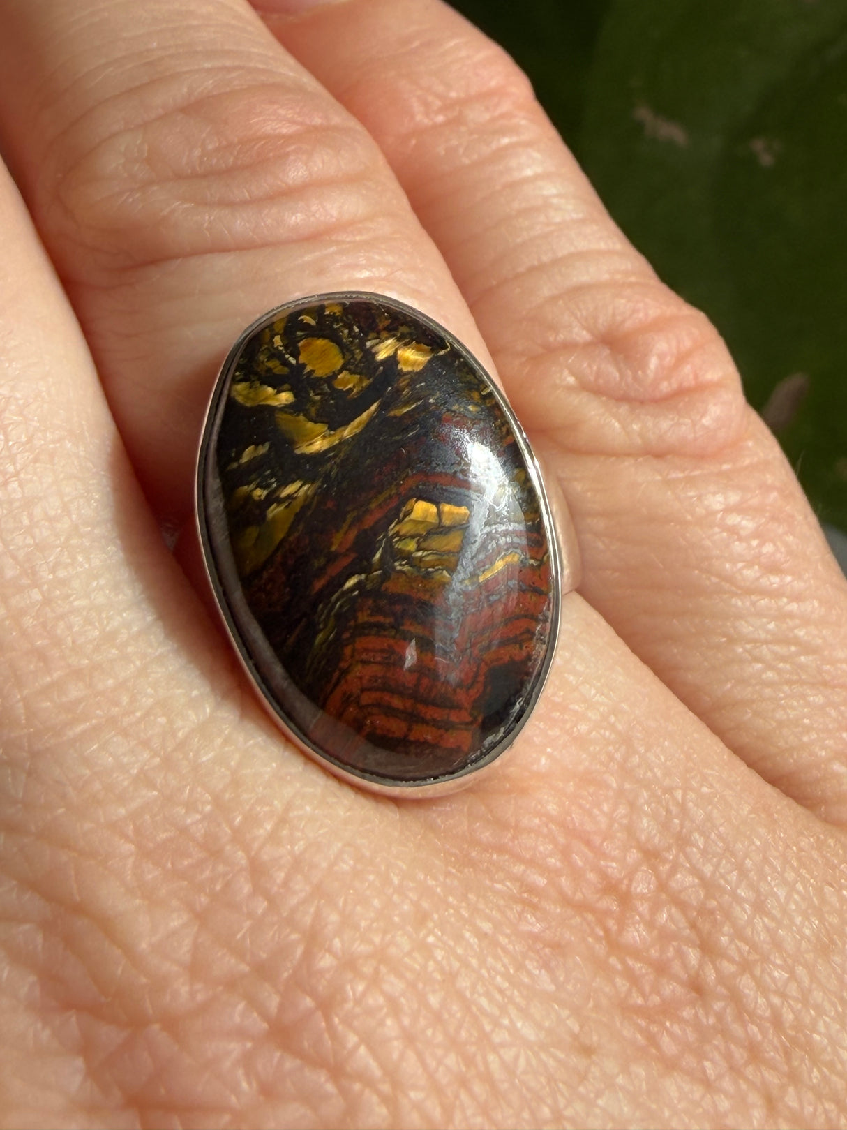 Tiger Iron Oval Sterling Silver Ring Size 7 KRGJ3056