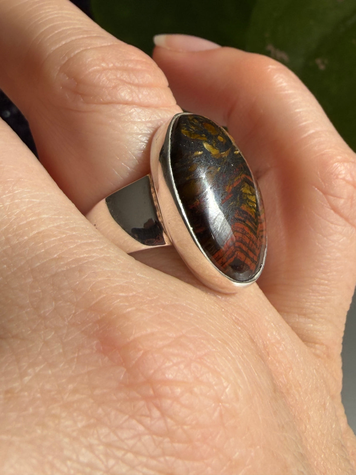 Tiger Iron Oval Sterling Silver Ring Size 7 KRGJ3056