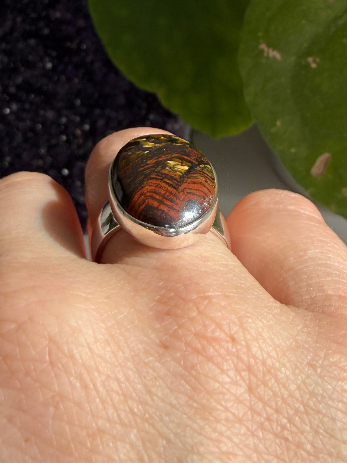 Tiger Iron Oval Sterling Silver Ring Size 7 KRGJ3056