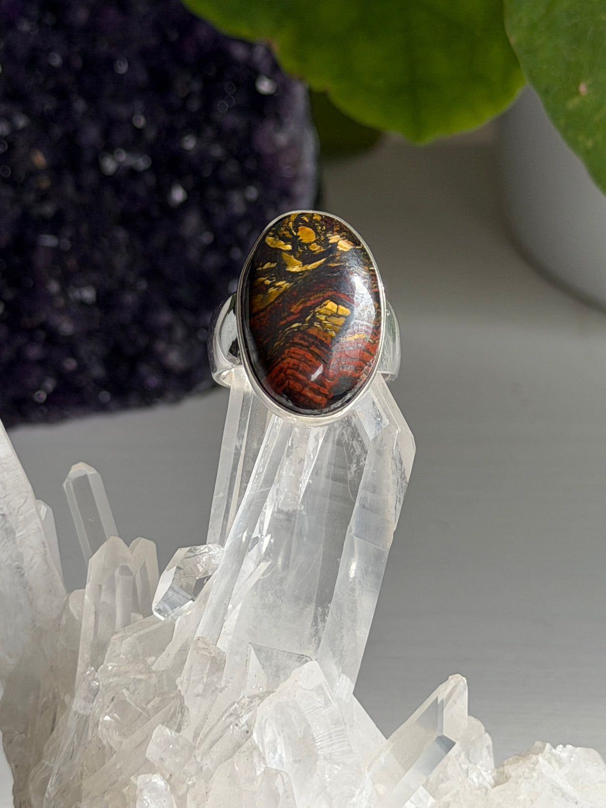 Tiger Iron Oval Sterling Silver Ring Size 7 KRGJ3056