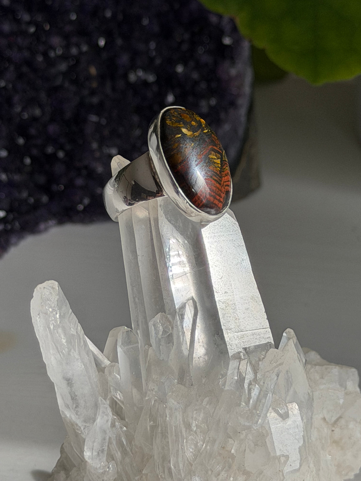 Tiger Iron Oval Sterling Silver Ring Size 7 KRGJ3056