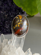 Tiger Iron Oval Ring with Hammered Band, Size 11 KRGJ3064