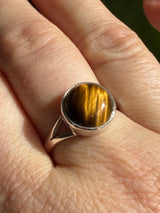 Golden Tiger's Eye Round Sterling Silver Ring Size 9 KRGJ3122