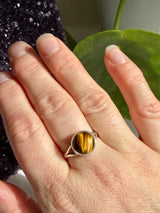 Golden Tiger's Eye Round Sterling Silver Ring Size 9 KRGJ3122