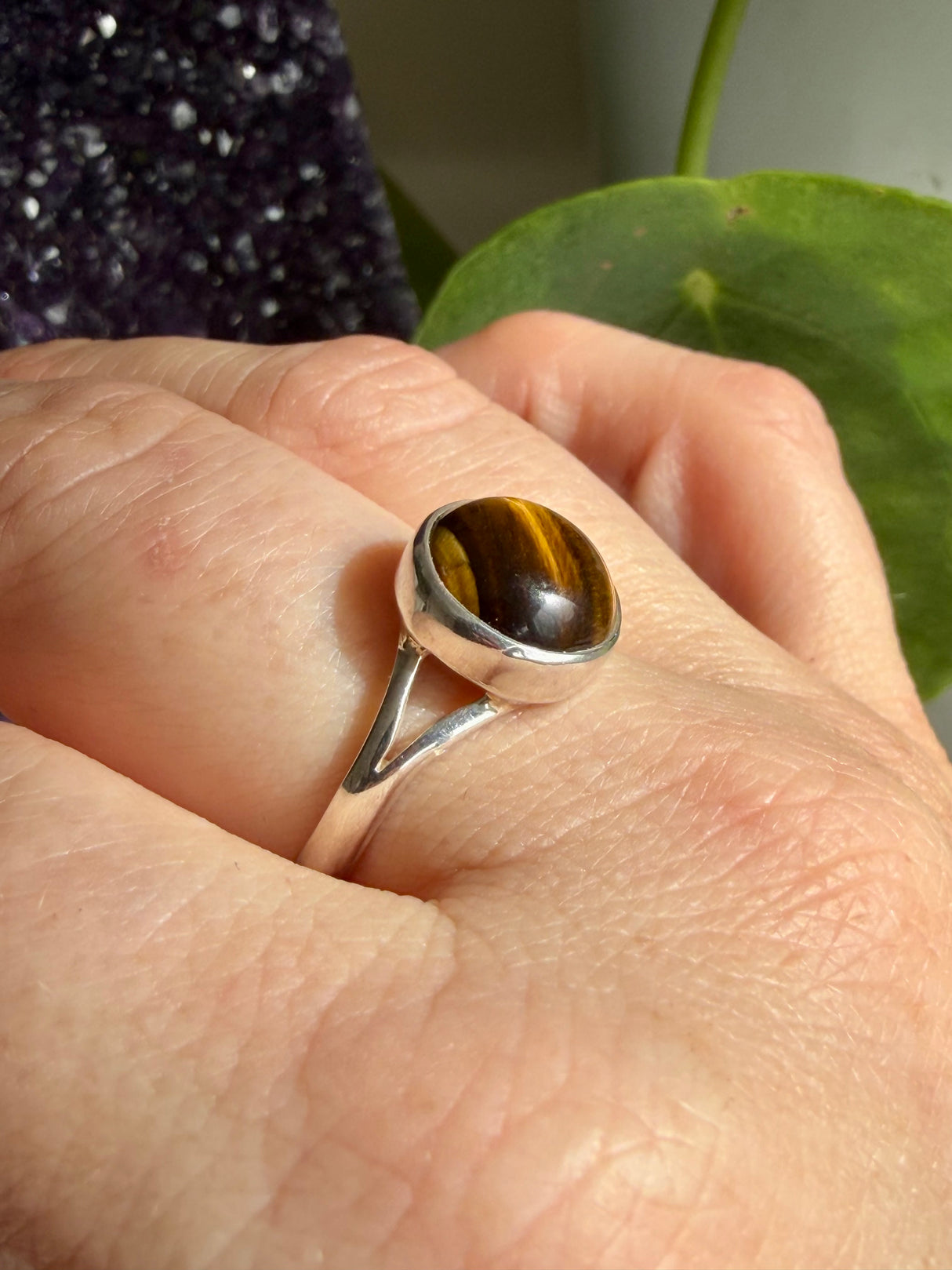 Golden Tiger's Eye Round Sterling Silver Ring Size 9 KRGJ3122