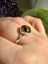 Golden Tiger's Eye Round Sterling Silver Ring Size 9 KRGJ3122