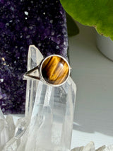 Golden Tiger's Eye Round Sterling Silver Ring Size 9 KRGJ3122