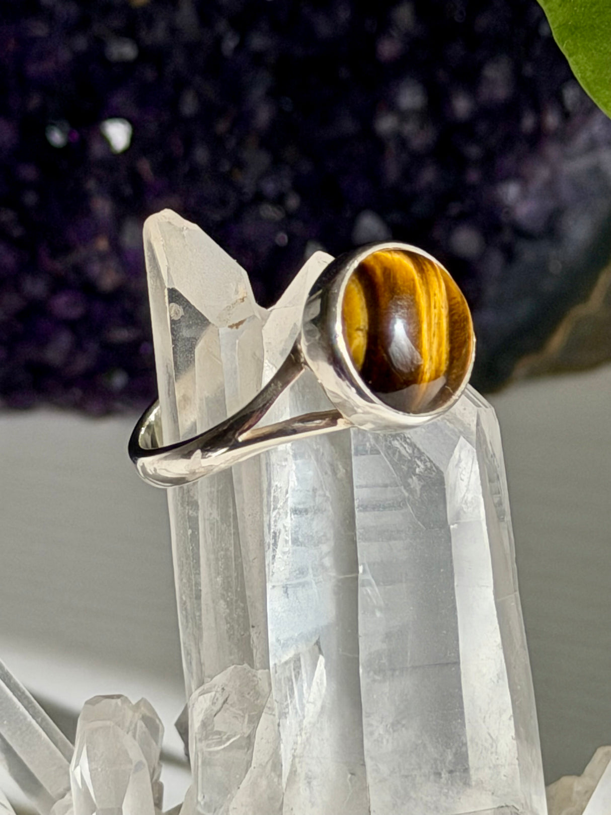 Golden Tiger's Eye Round Sterling Silver Ring Size 9 KRGJ3122