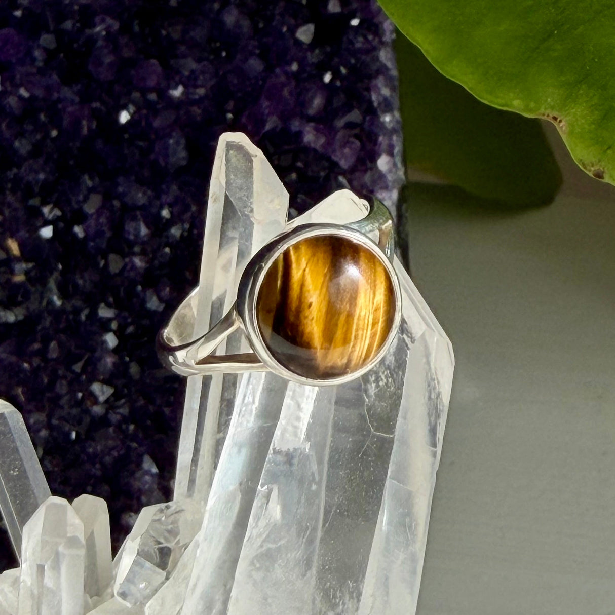 Golden Tiger's Eye Round Sterling Silver Ring Size 9 KRGJ3122