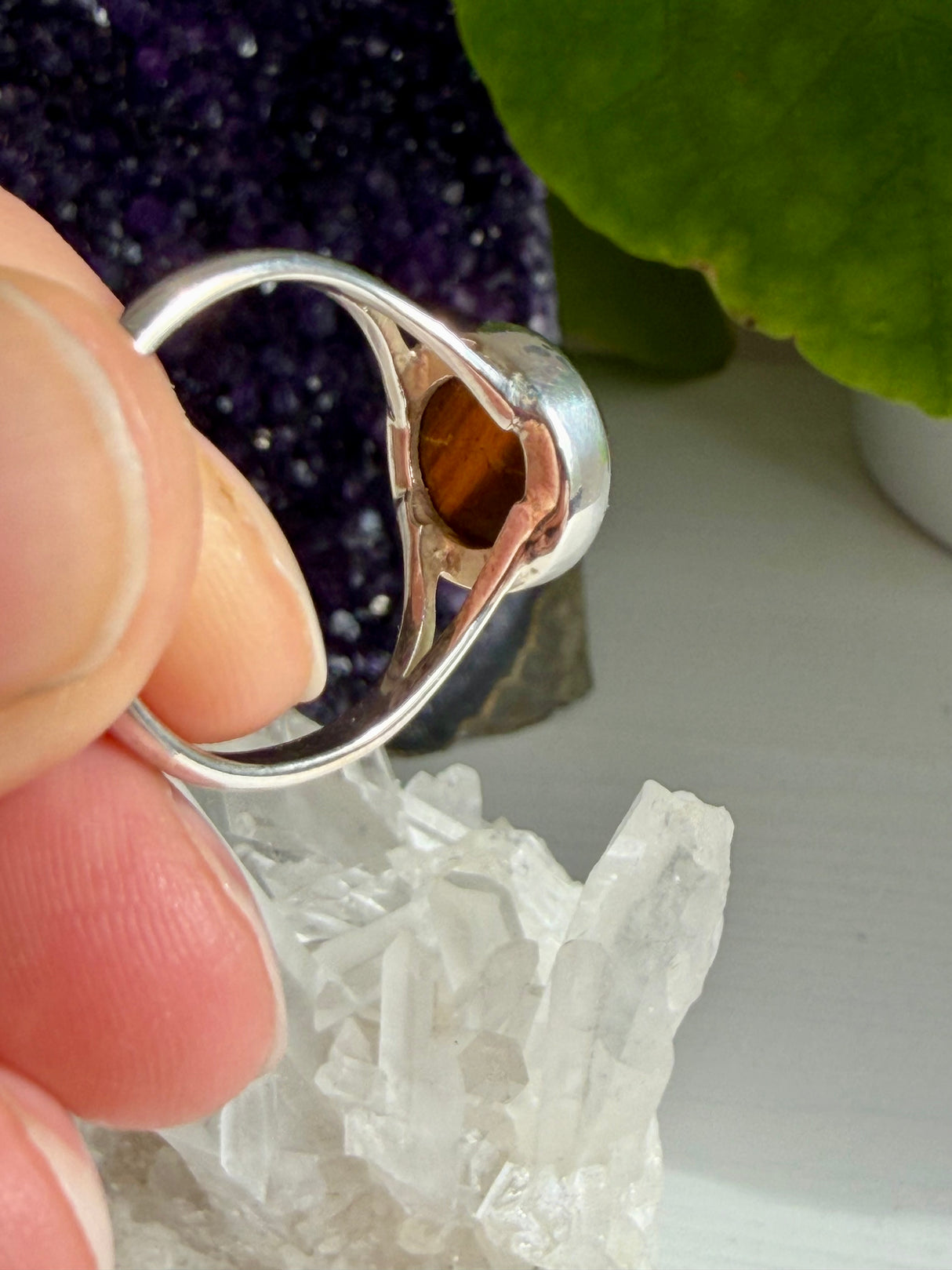 Golden Tiger's Eye Round Sterling Silver Ring Size 9 KRGJ3122