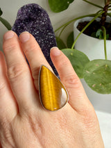 Golden Tiger's Eye Hammered Band Sterling Silver Ring Size 7 KRGJ3123