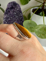Golden Tiger's Eye Hammered Band Sterling Silver Ring Size 7 KRGJ3123