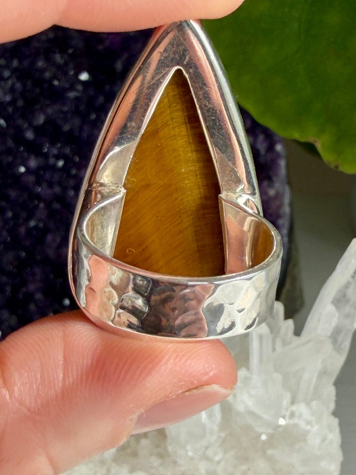 Golden Tiger's Eye Hammered Band Sterling Silver Ring Size 7 KRGJ3123