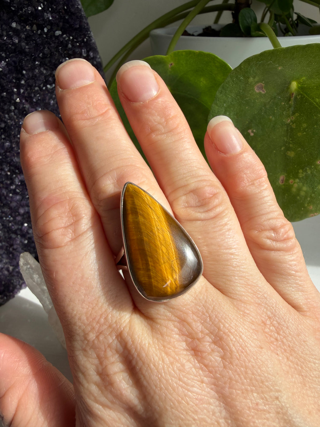 Golden Tiger's Eye Teardrop Sterling Silver Ring Size 9 KRGJ3125