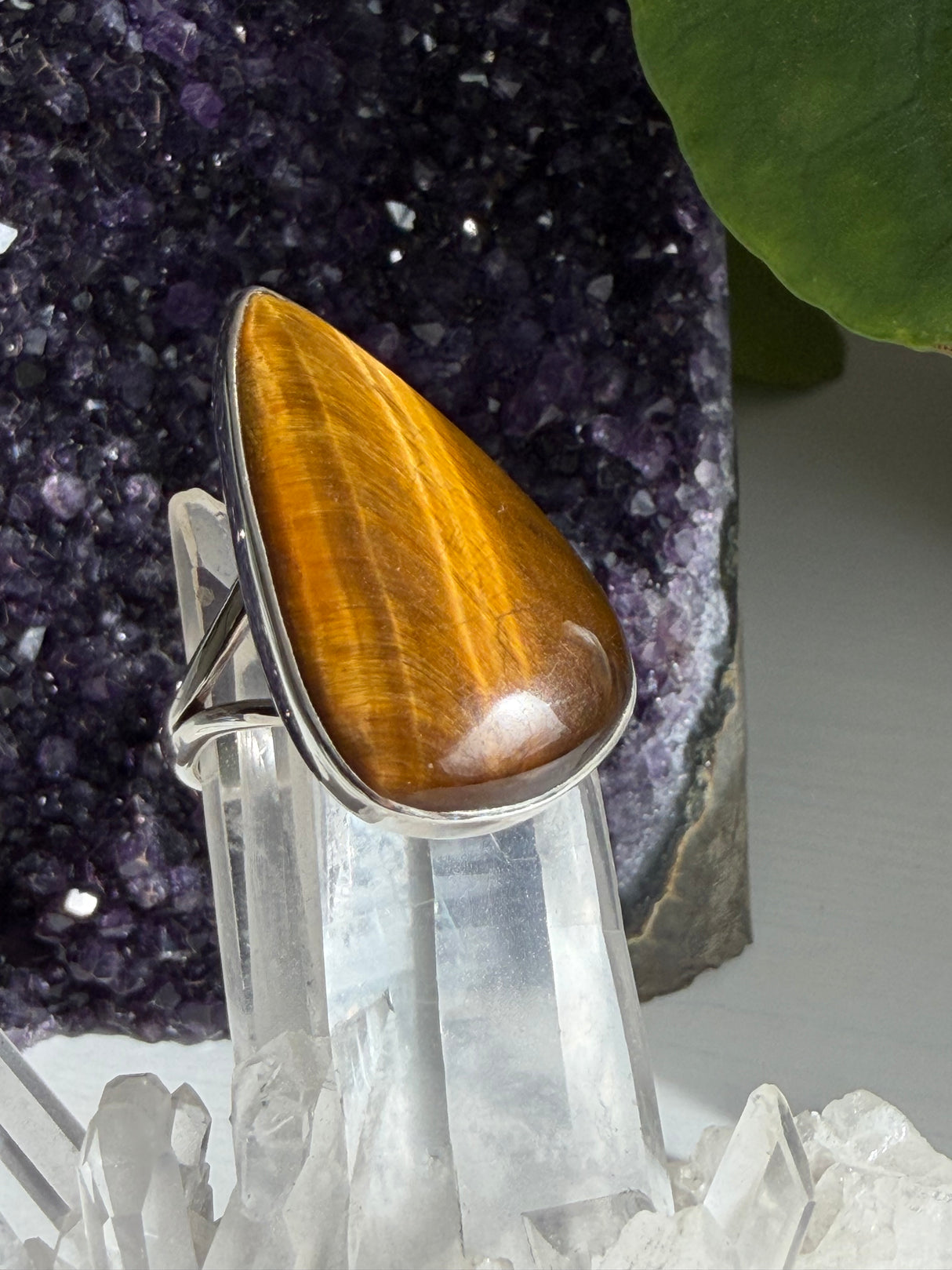 Golden Tiger's Eye Teardrop Sterling Silver Ring Size 9 KRGJ3125