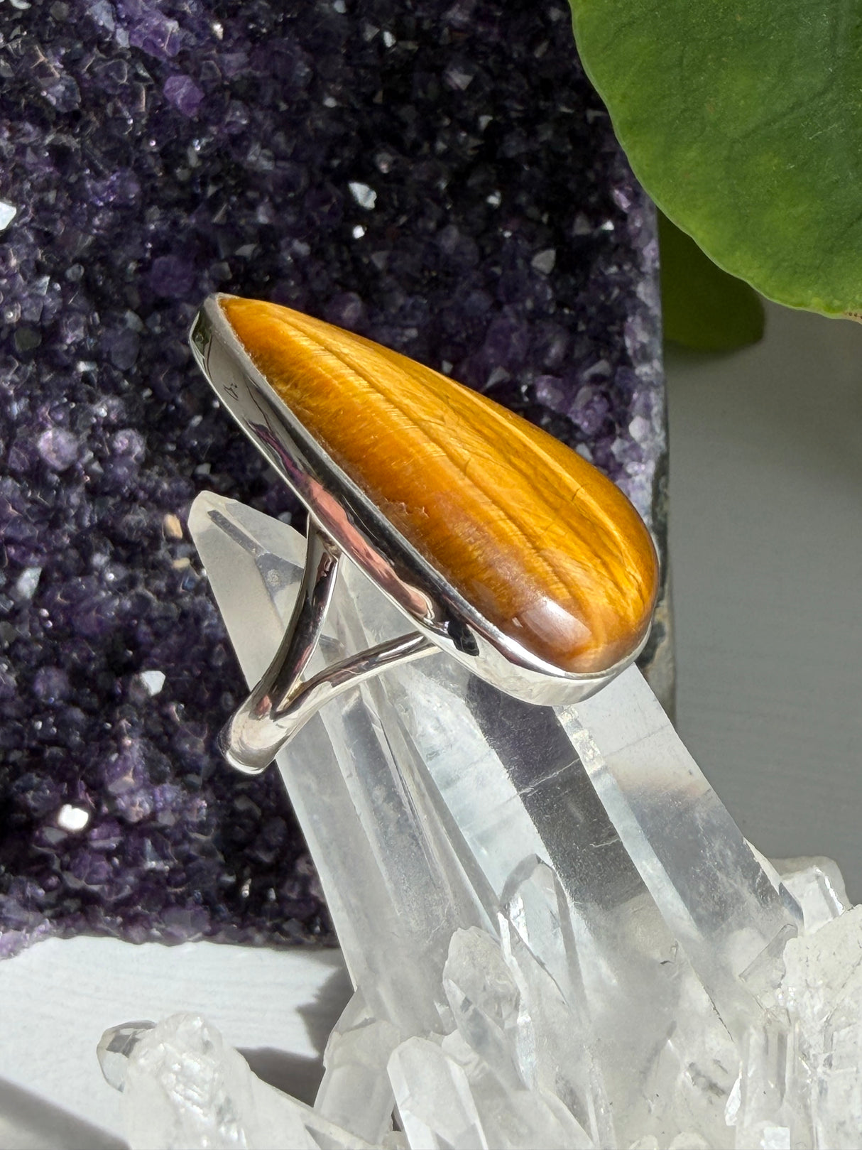 Golden Tiger's Eye Teardrop Sterling Silver Ring Size 9 KRGJ3125