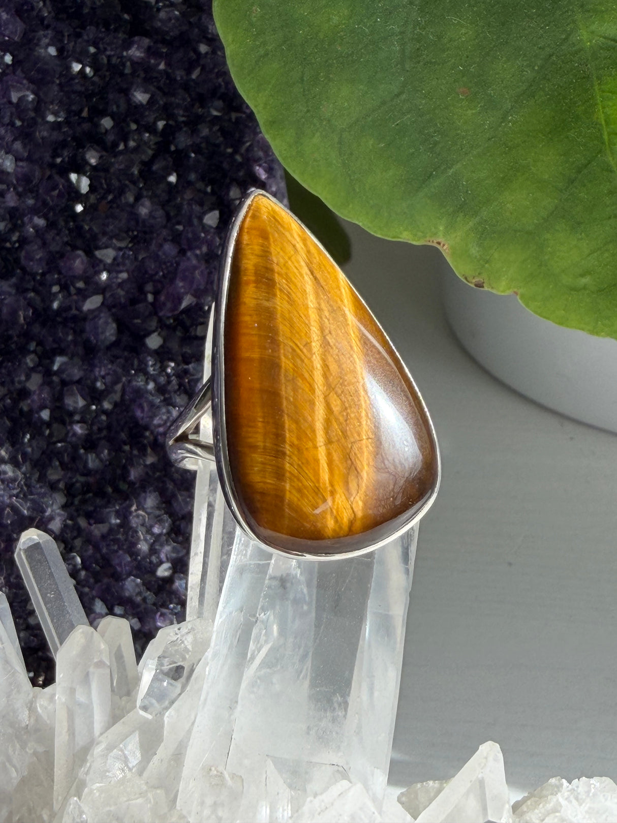Golden Tiger's Eye Teardrop Sterling Silver Ring Size 9 KRGJ3125