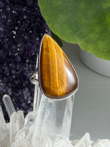 Golden Tiger's Eye Teardrop Sterling Silver Ring Size 9 KRGJ3125