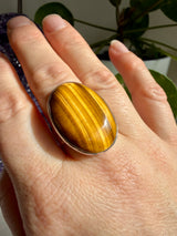 Golden Tiger's Eye with Hammered Sterling Silver Band Ring Size 10 KRGJ3129