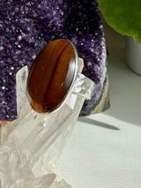 Golden Tiger's Eye with Hammered Sterling Silver Band Ring Size 10 KRGJ3129