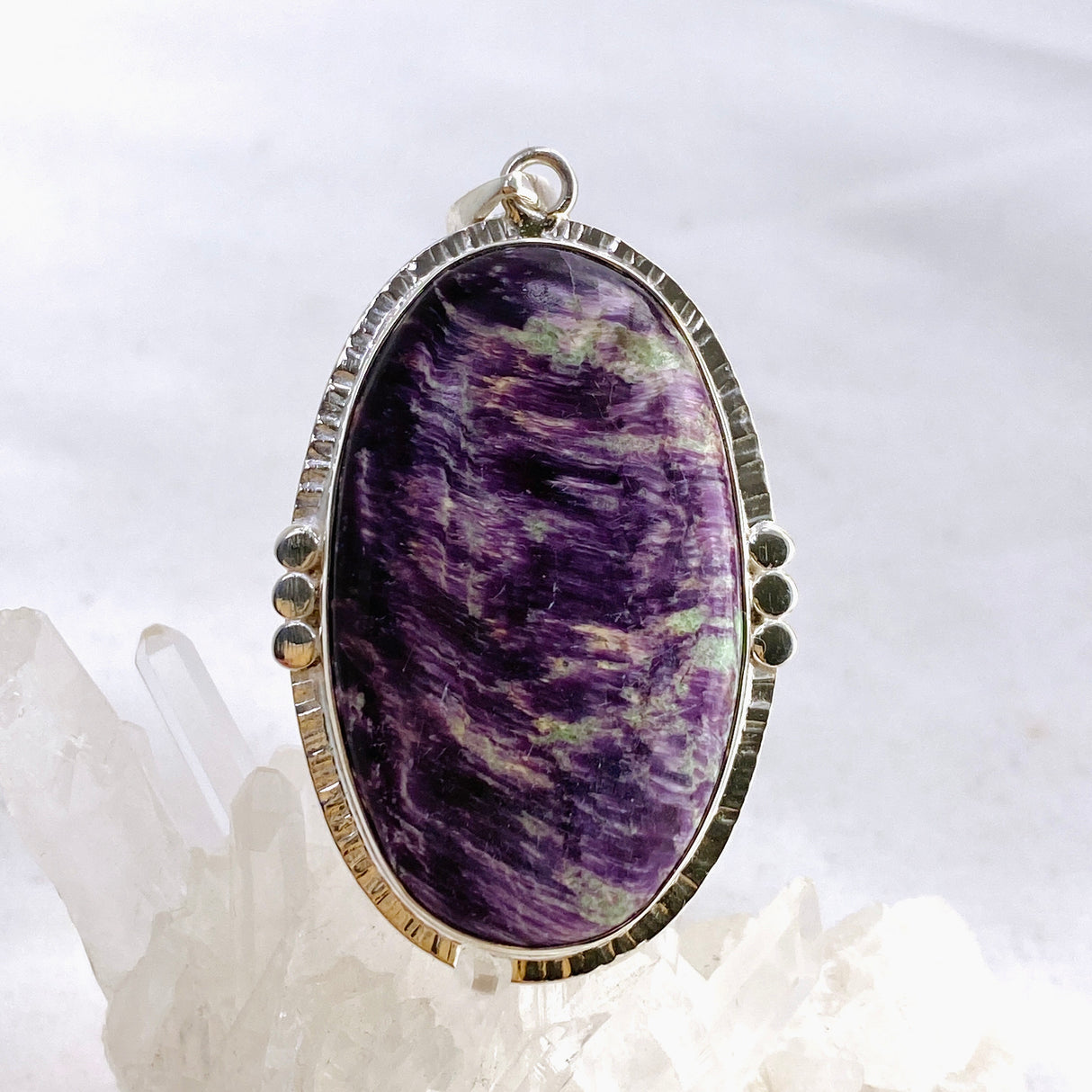 Kammererite Oval Cabochon Pendant in a Decoratve Setting KPGJ4748