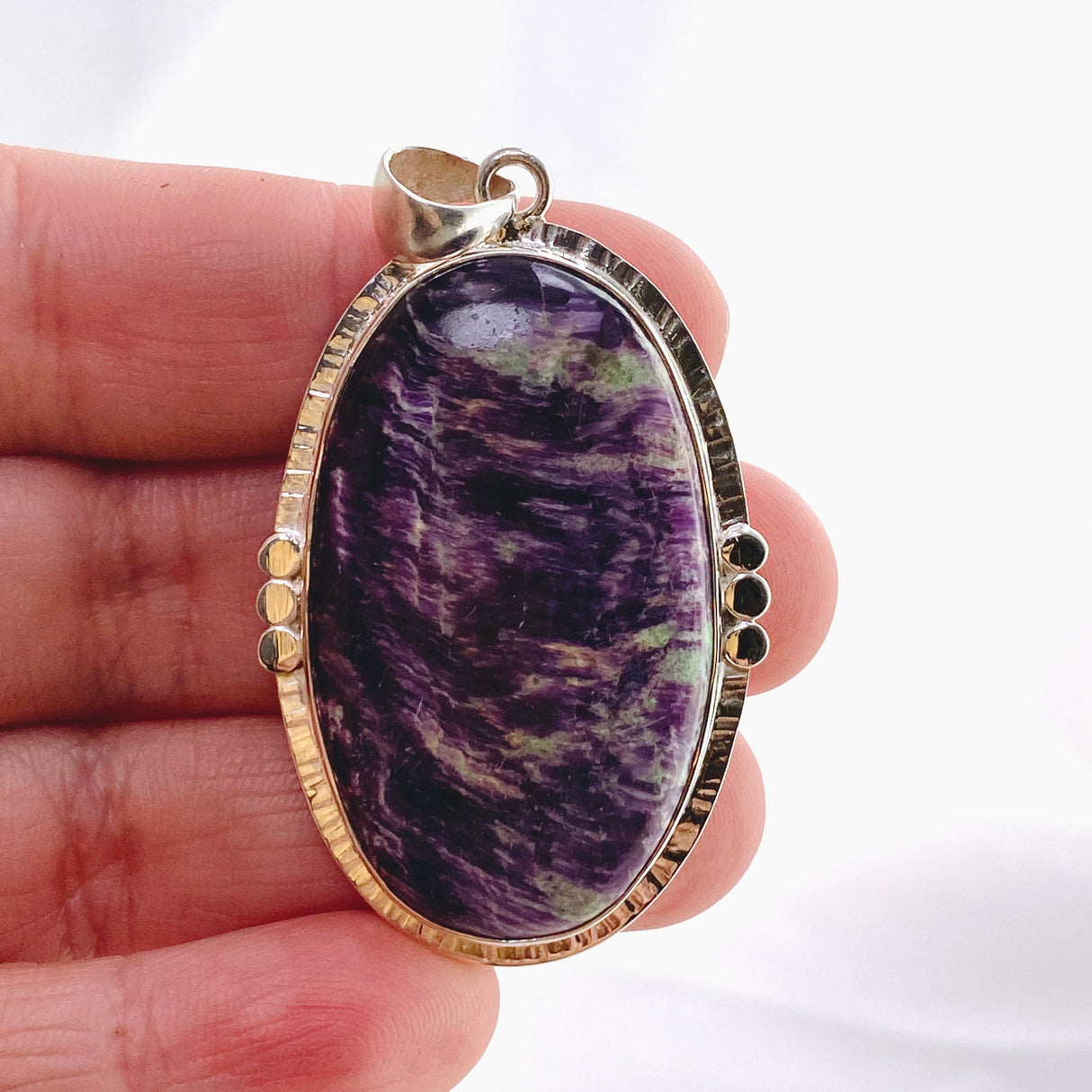 Kammererite Oval Cabochon Pendant in a Decoratve Setting KPGJ4748