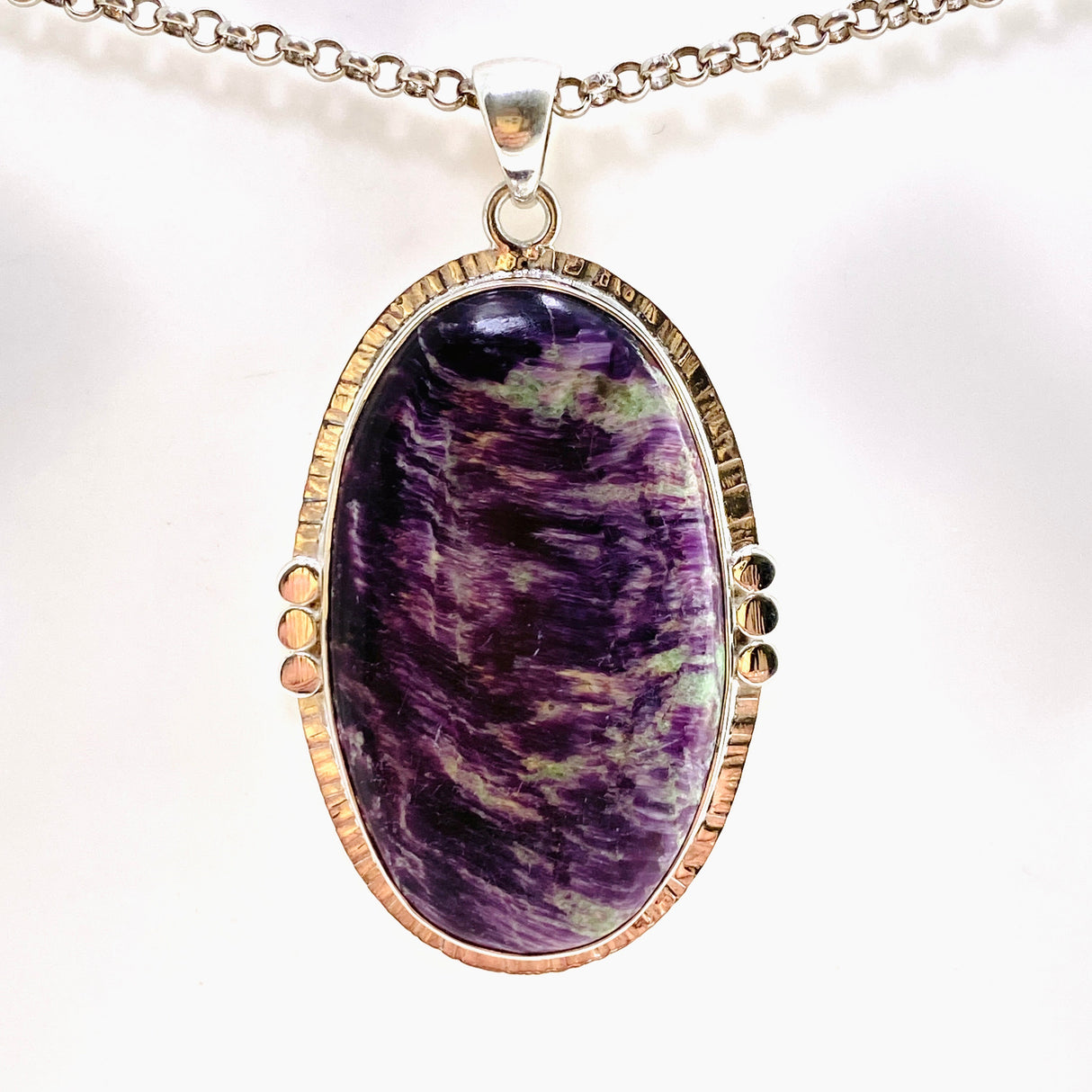 Kammererite Oval Cabochon Pendant in a Decoratve Setting KPGJ4748