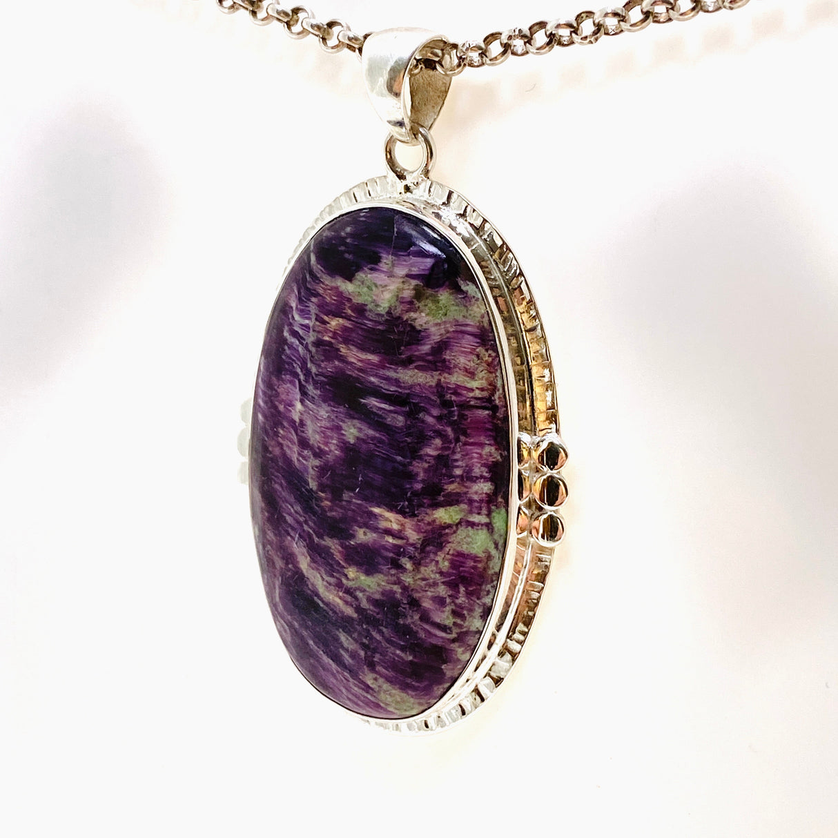 Kammererite Oval Cabochon Pendant in a Decoratve Setting KPGJ4748