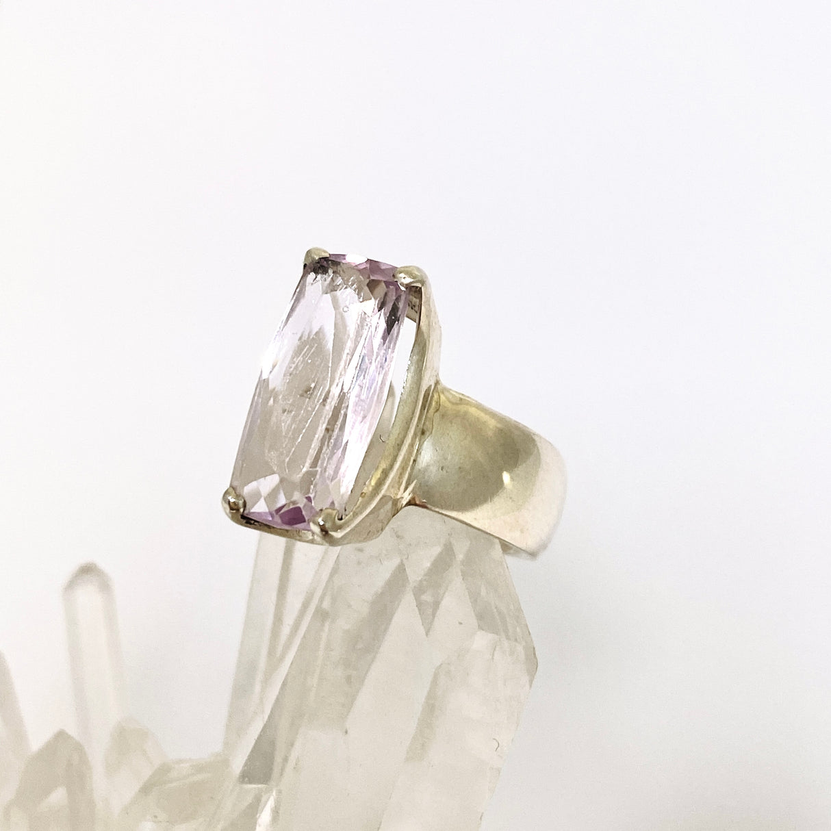 Kunzite Rectangular Faceted Ring Size 7 PRGJ525