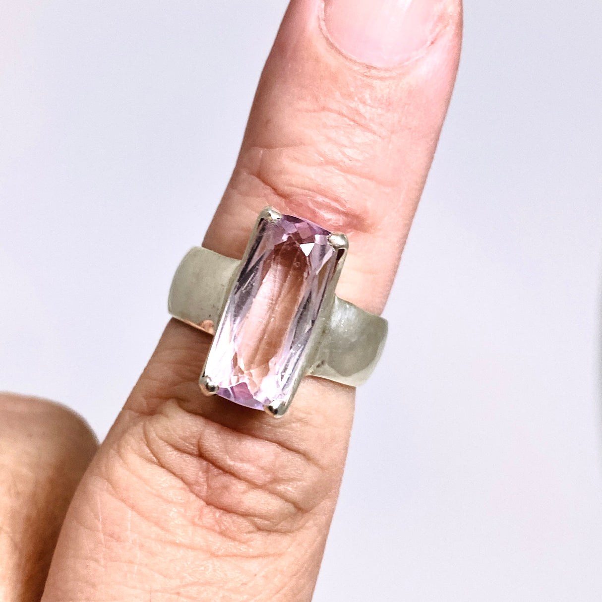 Kunzite Rectangular Faceted Ring Size 7 PRGJ525