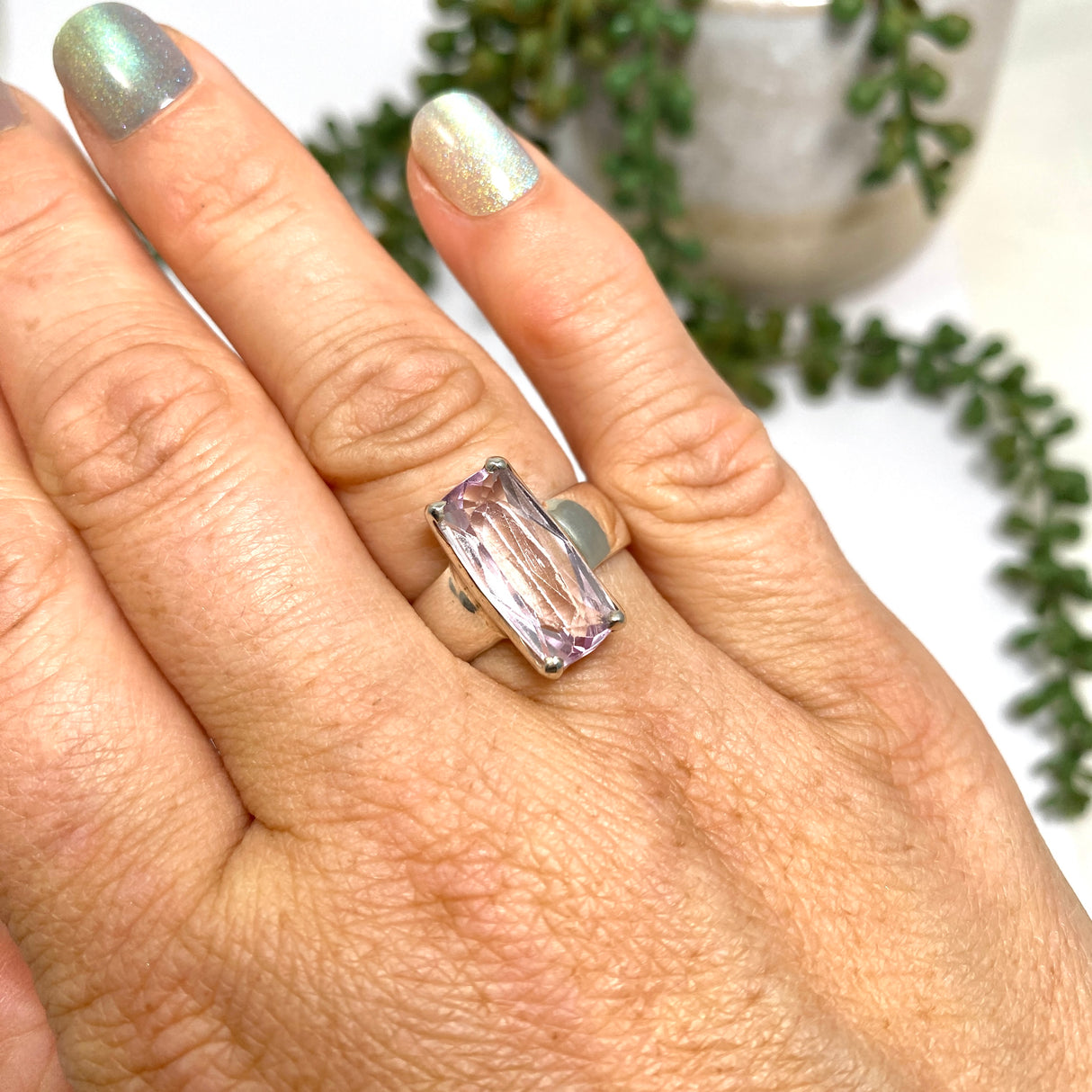 Kunzite Rectangular Faceted Ring Size 7 PRGJ525