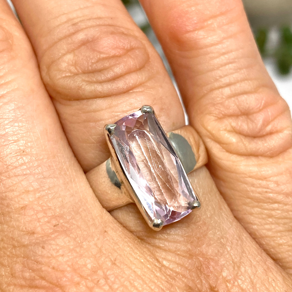 Kunzite Rectangular Faceted Ring Size 7 PRGJ525