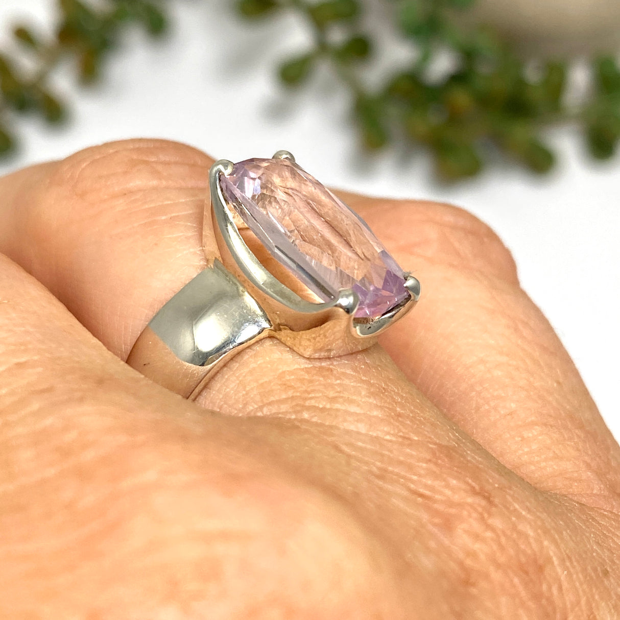 Kunzite Rectangular Faceted Ring Size 7 PRGJ525