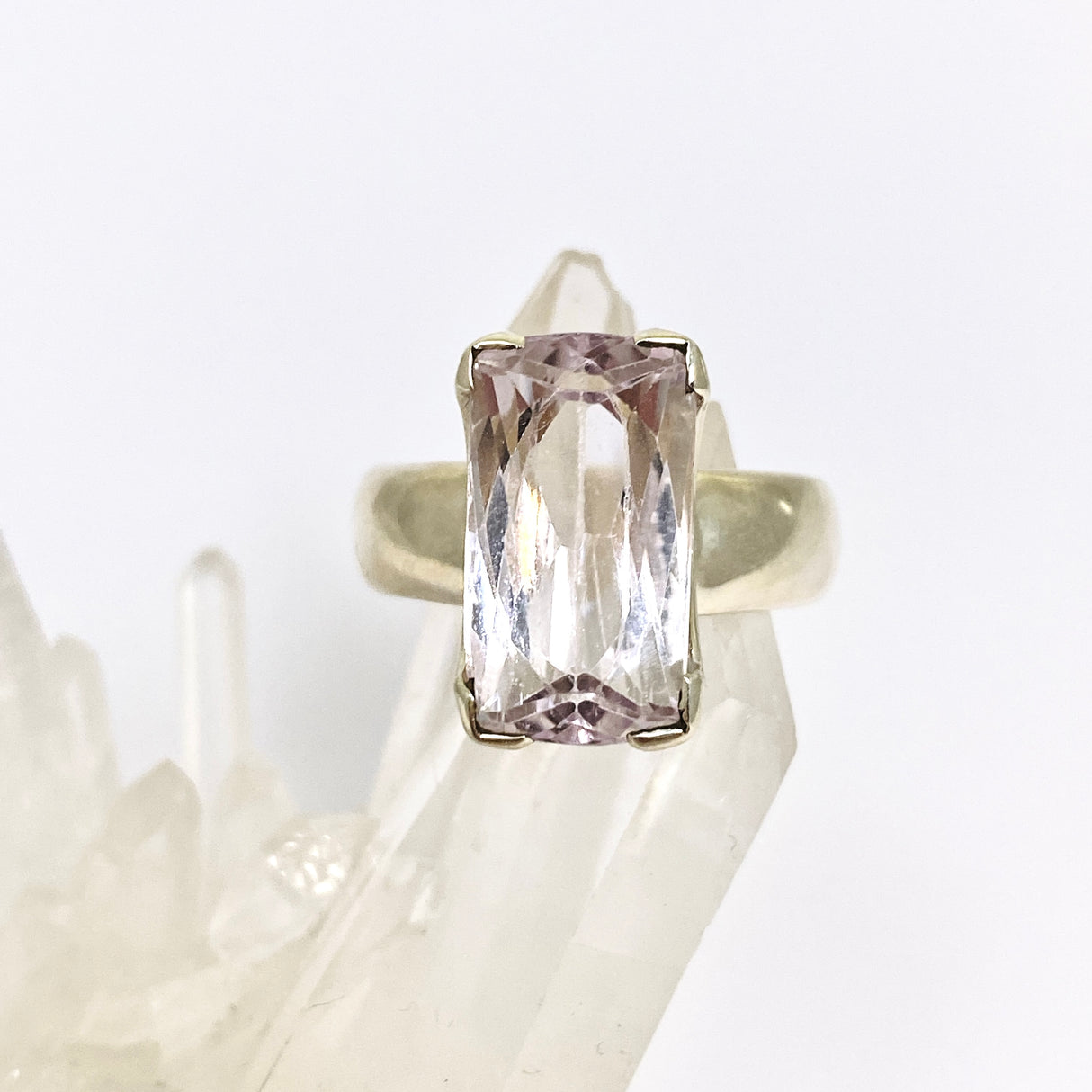 Kunzite Rectangular Faceted Ring Size 9.5 PRGJ674