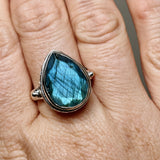 Labradorite Faceted Teardrop Ring in a Decorative Setting R3817
