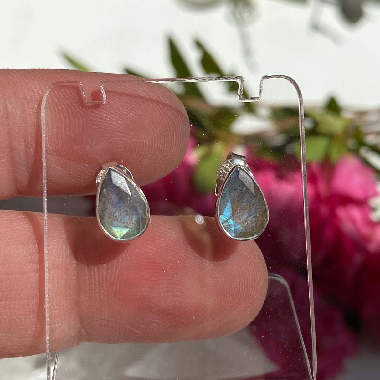 Labradorite faceted teardrop stud earrings KEGJ1060