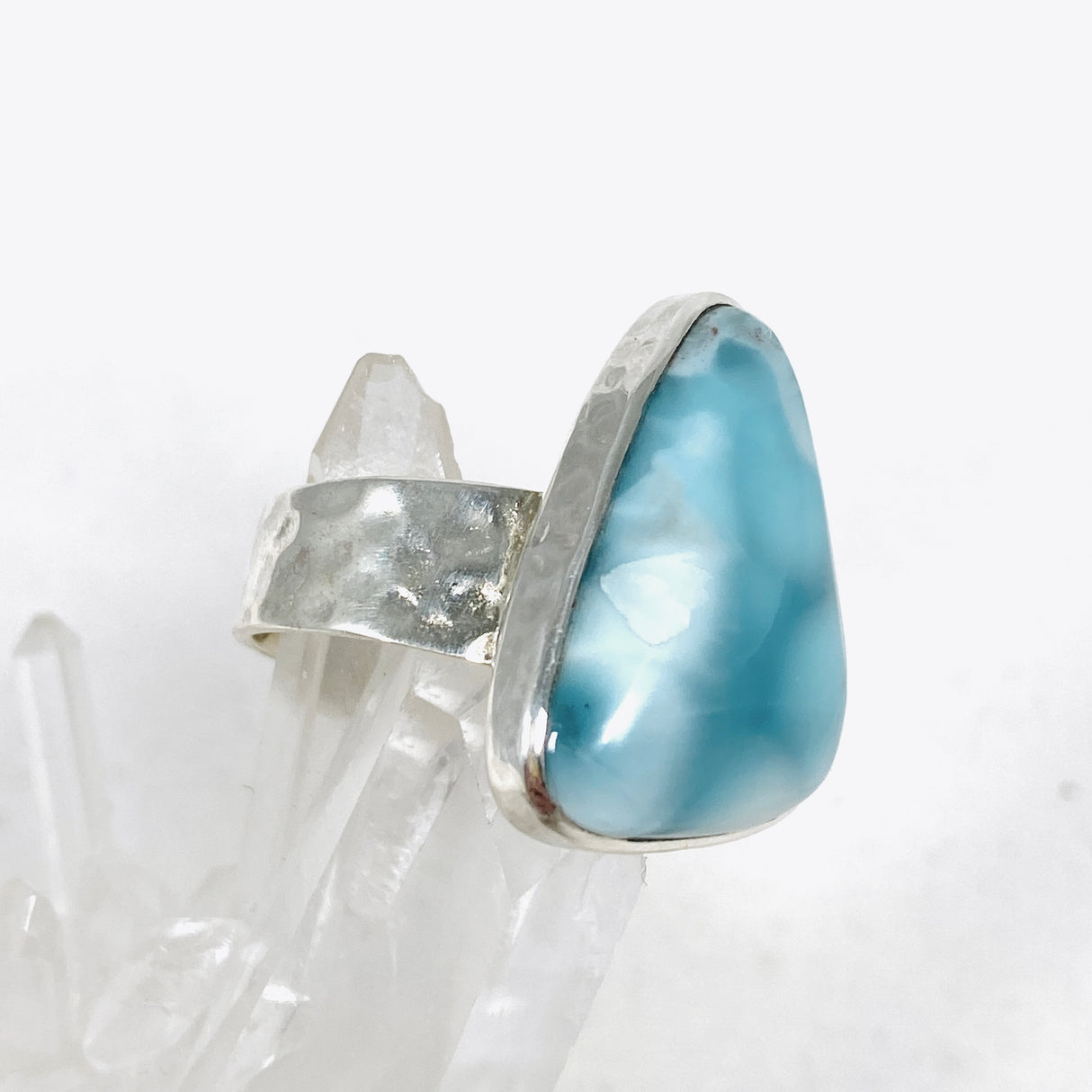 Larimar Triangular Ring with Hammered Band Size 11 KRGJ3101