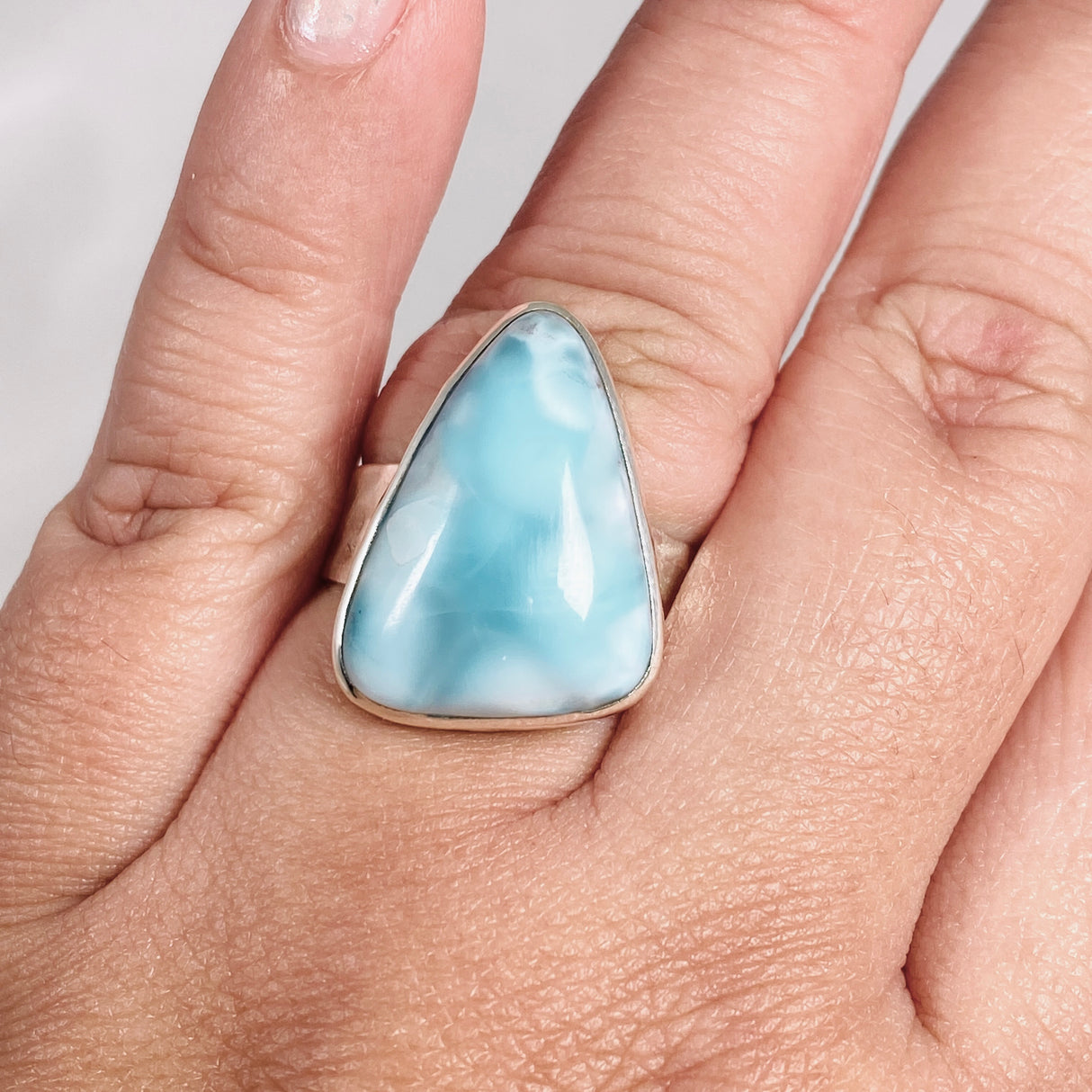 Larimar Triangular Ring with Hammered Band Size 11 KRGJ3101