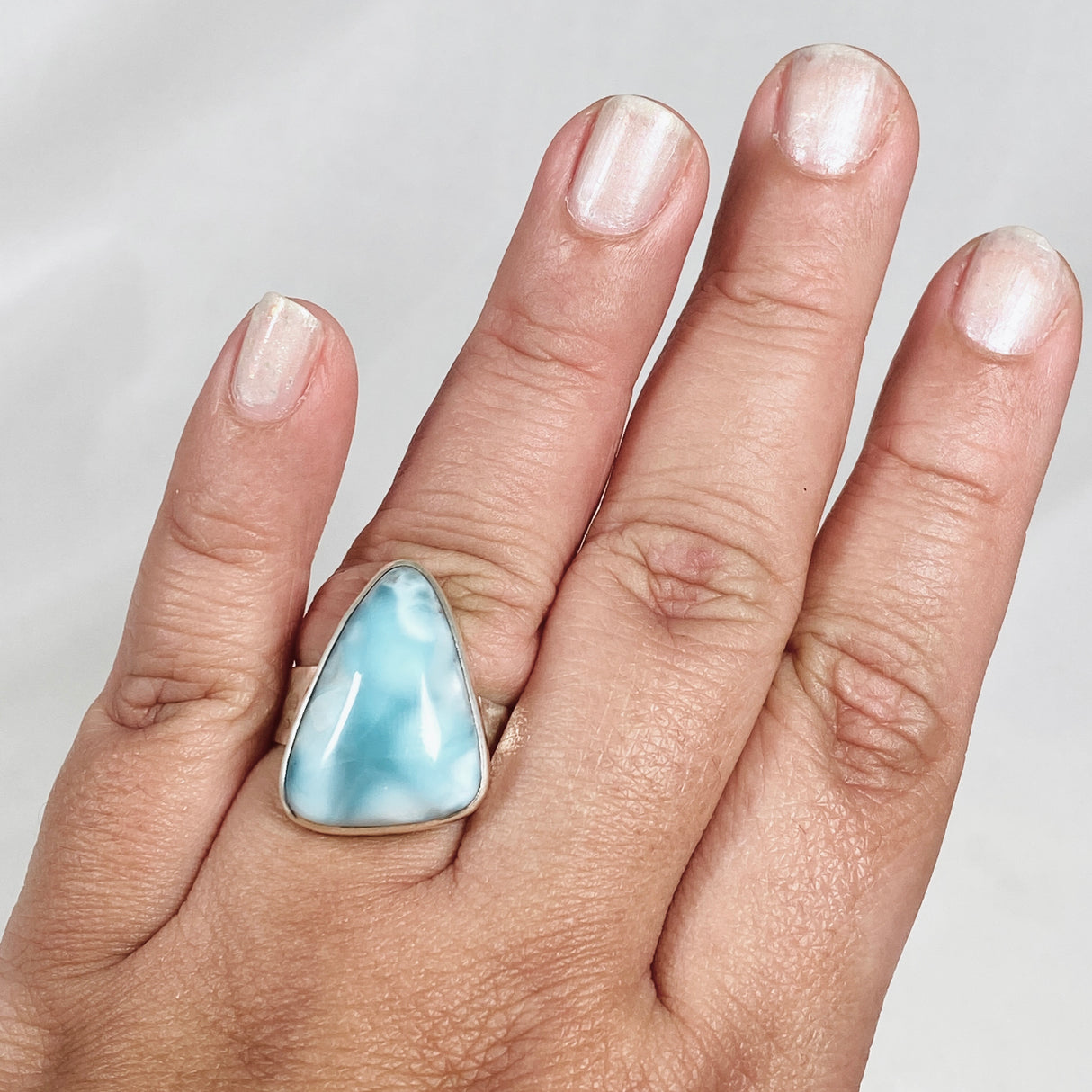 Larimar Triangular Ring with Hammered Band Size 11 KRGJ3101