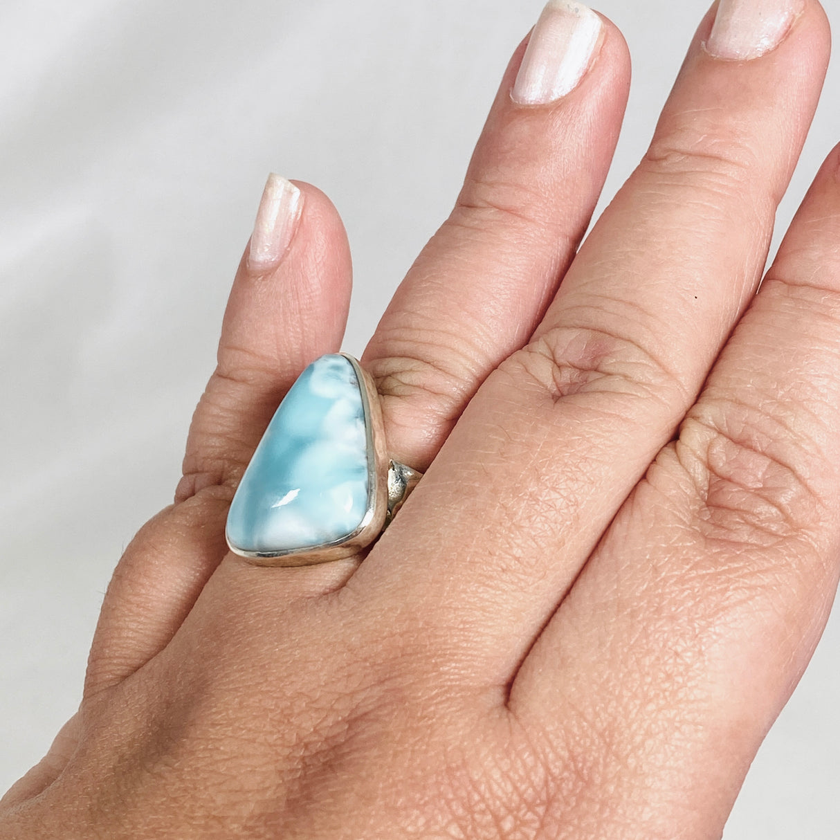 Larimar Triangular Ring with Hammered Band Size 11 KRGJ3101