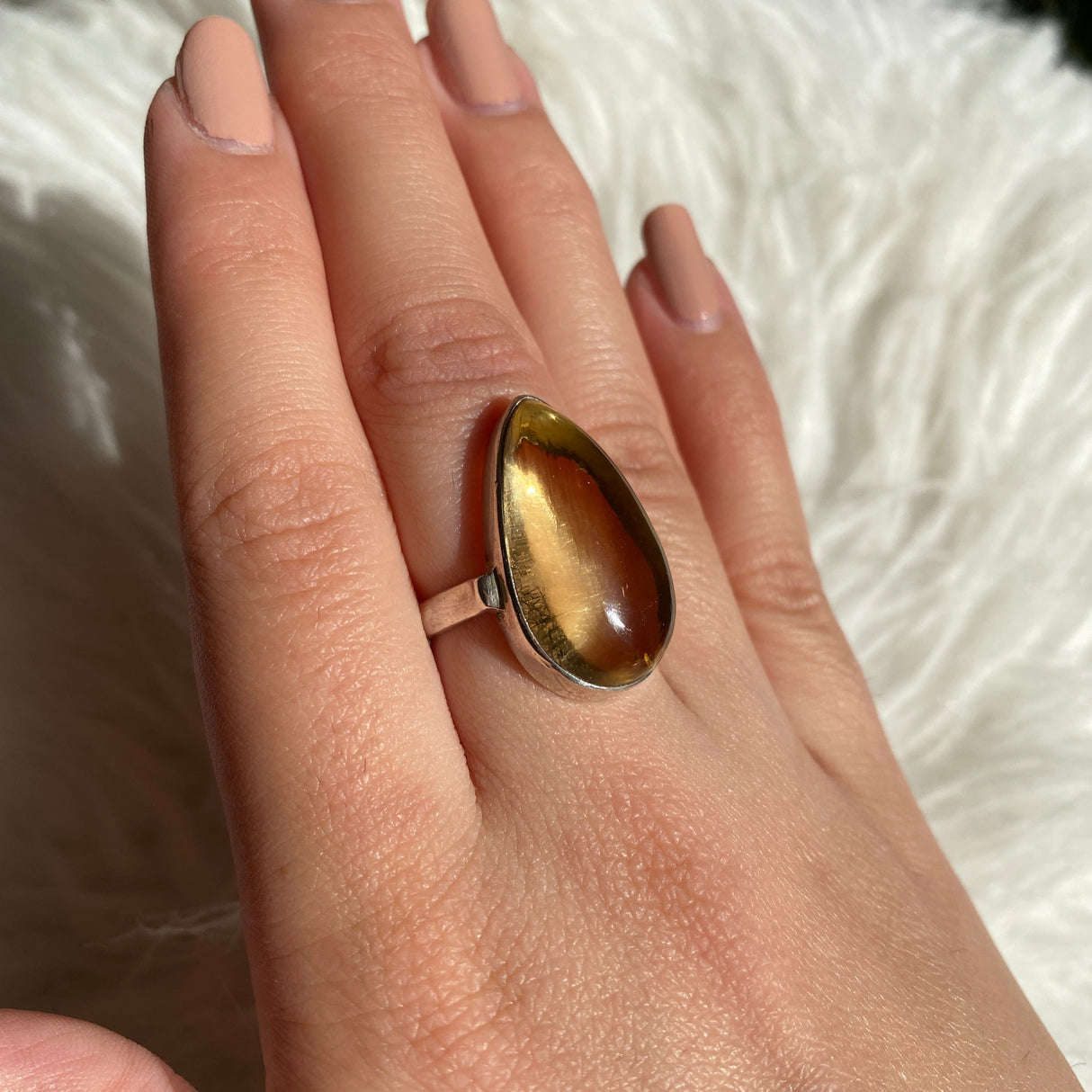 Lemon Quartz teardrop cabochon ring s.7 KRGJ681