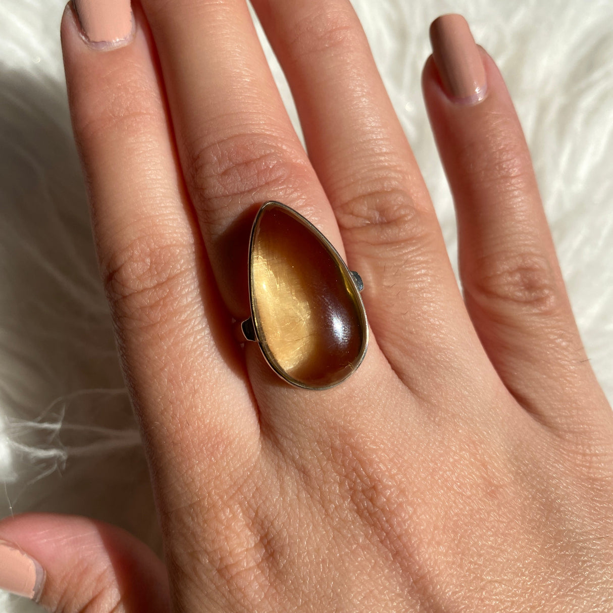 Lemon Quartz teardrop cabochon ring s.7 KRGJ681