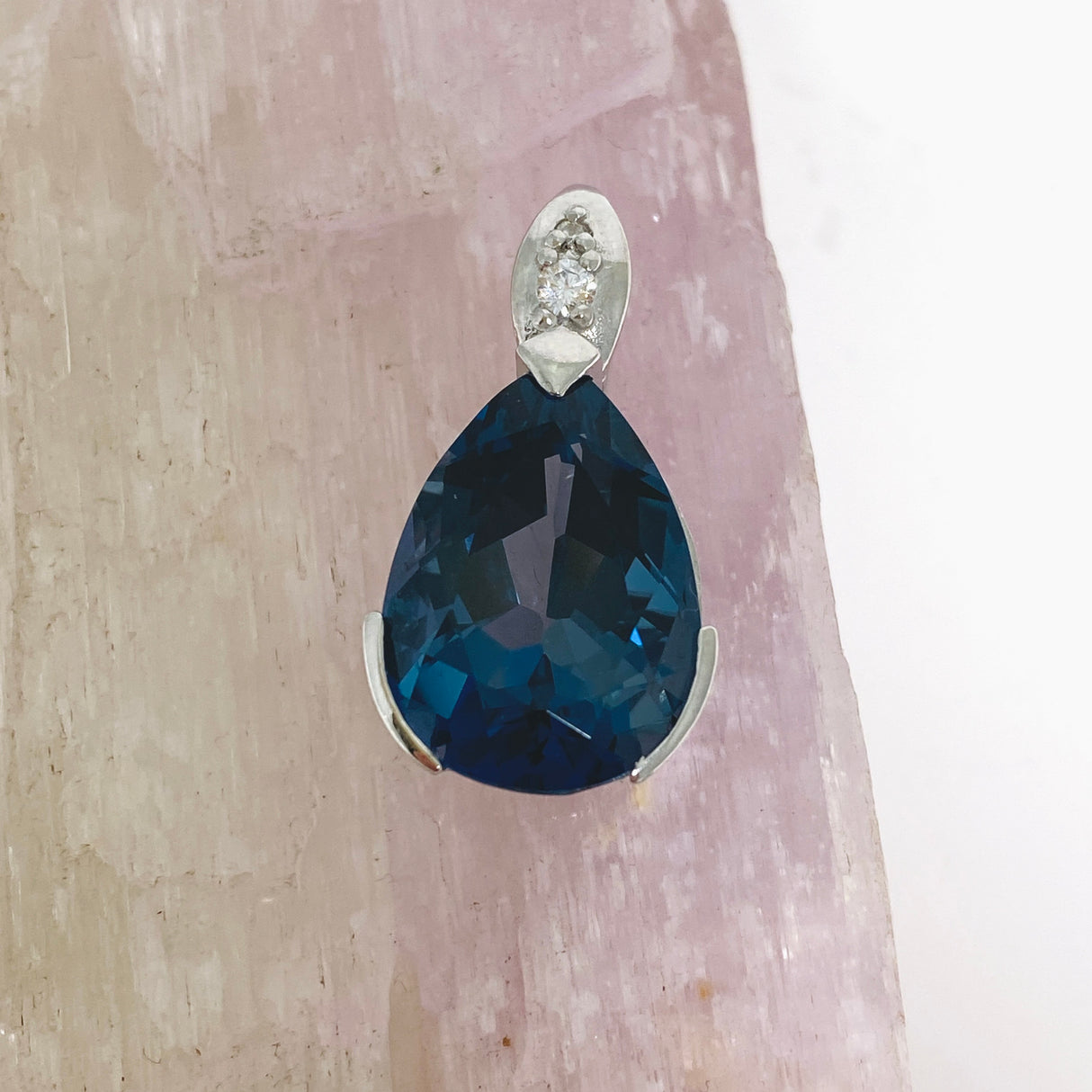 London Blue Topaz Teardrop Faceted Pendant with CZ HPGJ-09